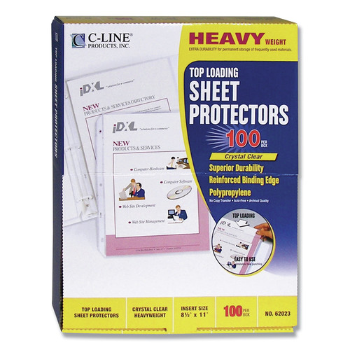 Office Jansan | C-Line 62023 11 in. x 8.5 in. Heavyweight Polypropylene Sheet Protectors - Clear (100/Box) image number 0