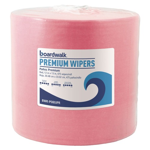 Cleaning & Janitorial Supplies | Boardwalk BWK-P080JPR 12 in. x 12 in. Hydrospun Wipers - Red (475/Roll) image number 0