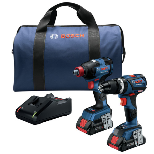 Combo Kits | Bosch GXL18V-251B25 18V 2-Tool 1/2 in. Hammer Drill Driver and 2-in-1 Impact Driver Combo Kit with (2) CORE18V 4.0 Ah Lithium-Ion Batteries image number 0