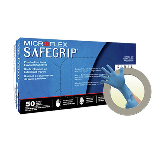 Work Gloves | MicroFlex SG-375-L 50-Piece SafeGrip Extended Cuff Disposable Latex Gloves Pack - L, Blue image number 0