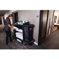 Office Jansan | Rubbermaid Commercial FG618900BLA 22 in. x 60 in. x 50 in. 2 Bins 3 Shelves Plastic Housekeeping Cart - Black image number 3