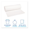 Cleaning & Janitorial Supplies | Boardwalk H7658HWKR01 60 Gallon 38 in. x 58 in. Low-Density Waste Can Liners - White (100/Carton) image number 2