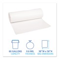 Just Launched | Boardwalk H7658HWKR01 60 Gallon 38 in. x 58 in. Low-Density Waste Can Liners - White (100/Carton) image number 2