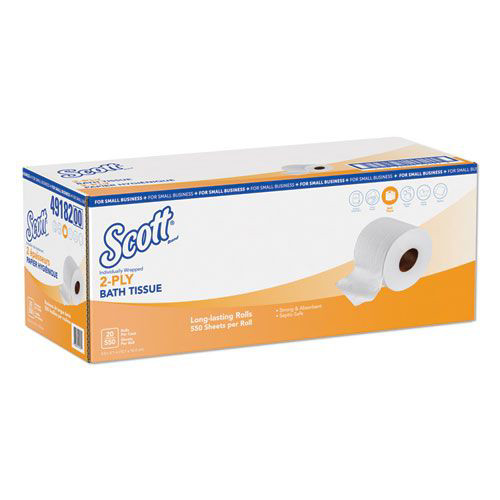 Cleaning & Janitorial Supplies | Scott 49182 Essential 2-Ply Septic Safe Standard Bathroom Tissue - White (20 Rolls/Carton, 550 Sheets/Roll) image number 0