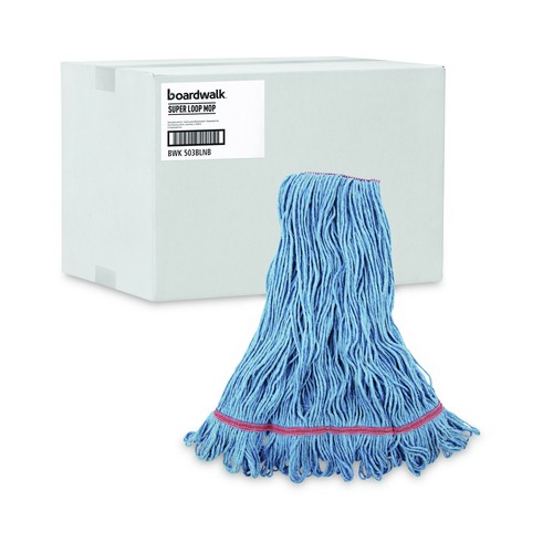 Tradesmen Day Sale | Boardwalk BWK503BLNB 1 in. Super Loop Cotton/Synthetic Fiber Wet Mop Head - Large, Blue (12/Carton) image number 0