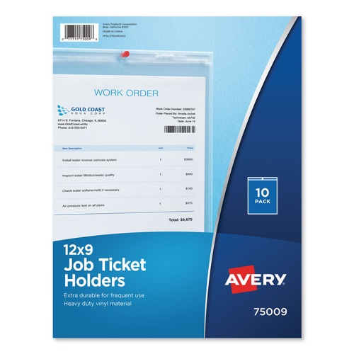 Office Jansan | Avery 75009 9 in. x 12 in. Insert Top Load Heavyweight Clear Job Ticket Holder - Clear (10/Pack) image number 0