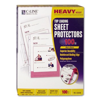 C-Line 3-Hole Punched Top Load 8.5 in. x 11 in. Insert Heavy-Duty Polypropylene Sheet Protectors - Nonglare Clear Front (100/Box)