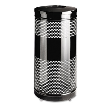 Rubbermaid Commercial FGS3ETBKPL Classics 25 Gallon Perforated Steel Open Top Receptacle - Gloss Black