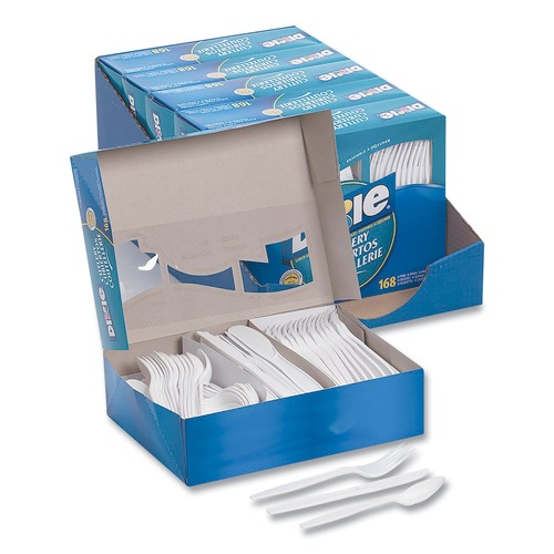 Cutlery | Dixie CM168 Combo Pack of Forks, Knives, and Spoons - White (1008/Carton) image number 0