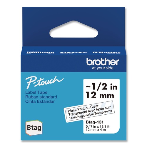 Labels | Brother P-Touch BTAG131 0.47 in. x 13.1 ft. Genuine P-Touch BTAG Label Tapes - Black on Clear image number 0