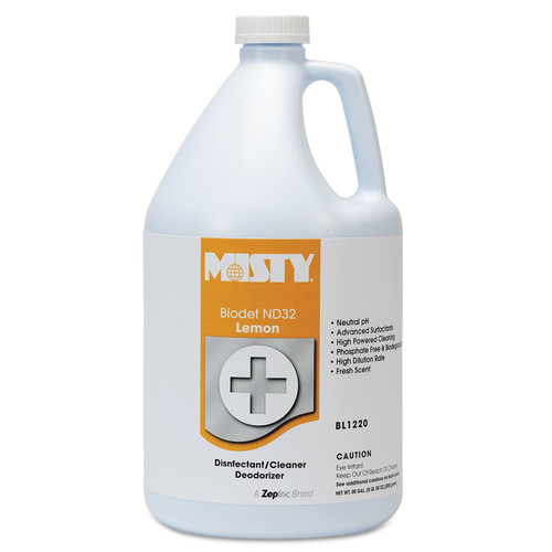 Cleaning & Janitorial Supplies | Misty 1038806 1 gal. BIODET ND-32 Disinfectant/Cleaner - Lemon (4/Carton) image number 0