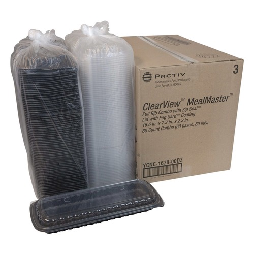 Food Service | Pactiv Corp. YCNC167000DZ MealMaster 16.6 in. x 7.3 in. x 2.3 in. Full Rib Container MFPP Base and OPS Lid (80/Carton) image number 0