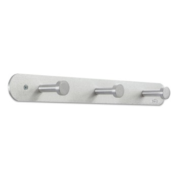 Safco 18 in. x 2-3/4 in. x 2 in. Three Hooks Metal Nail Head Wall Coat Rack - Satin Aluminum