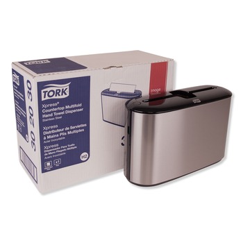 Tork 12.68 in. x 4.56 in. x 7.92 in. Xpress Countertop Towel Dispenser - Stainless Steel/Black
