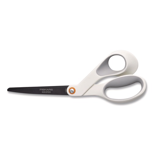 Arts & Crafts Supplies | Fiskars 1069764 9.75 in. Long 8 in. Cut Length Premier SoftGrip Nonstick Scissors - Offset White Handle image number 0