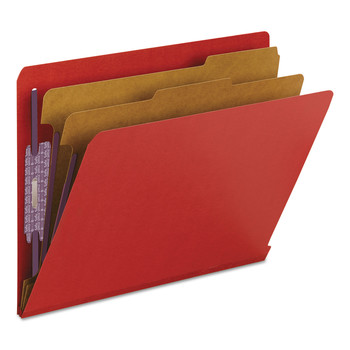 Smead 2 in. Expansion End Tab Pressboard Classification Folders with 6 SafeSHIELD Fasteners - Letter Size/Bright Red (10/Box)