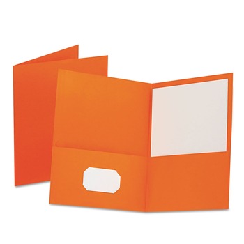 Oxford 57510EE 0.5 in. Capacity 11 in. x 8.5 in. Embossed Leather Grain Paper Twin-Pocket Folder - Orange (25/Box)