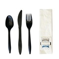 Cutlery | Boardwalk BWKCOMBO6KIT 6-Piece 5.86 in. Plastic Fork/Knife/Napkin/Pepper/Salt/Spoon Cutlery Kit - Black (250/Carton) image number 1