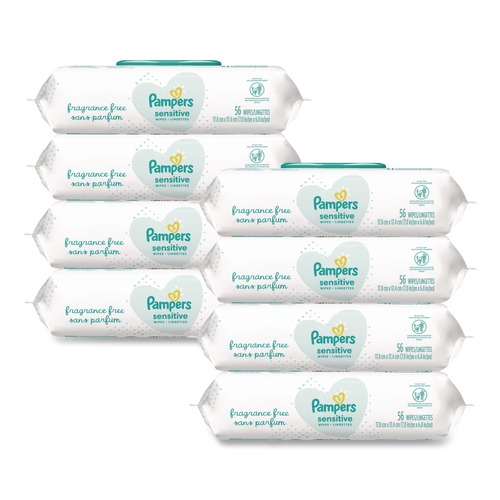 Office Jansan | Pampers 80741436 1-Ply 6.8 in. x 7 in. Unscented Sensitive Baby Wipes - White (8/Carton) image number 0