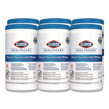 Clorox Healthcare 1 Ply 6.75 in. x 9 in. Unscented Bleach Germicidal Wipes - White (6/Carton)