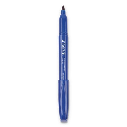 Universal UNV07073 Fine Bullet Tip Pen-Style Permanent Marker - Blue (1 Dozen) image number 0