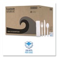 Cutlery | Boardwalk BWKFKTNSMWPSWH Mediumweight Fork/Knife/Napkin/Pepper/Salt/Spoon 6-Piece Plastic Cutlery Kit - White (250/Carton) image number 4