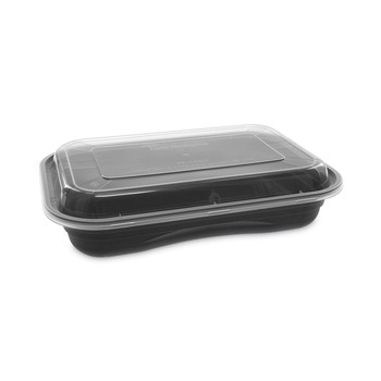 Pactiv Corp. 8.4 in. x 5.6 in. x 1.4 in. 27 oz. EarthChoice Versa2Go Plastic Microwaveable Container - Black/Clear (150/Carton)
