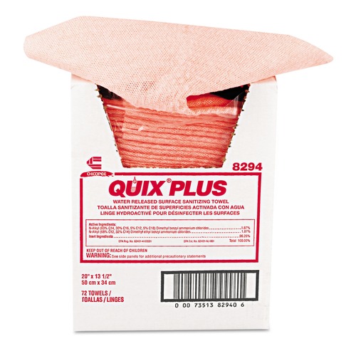  | Chix CHI 8294 Quix Plus 13.5 in. x 20 in. Cleaning and Sanitizing Towels - Pink (72/Carton) image number 0