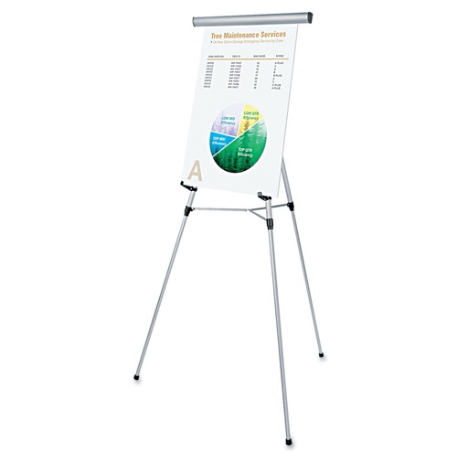Easels | Universal UNV43050 3 Leg Telescoping Easel with Pad Retainer Adjusts 34 in. to 64 in. - Aluminum, Silver image number 0