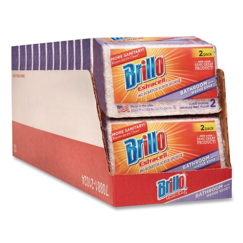Sponges & Scrubbers | Brillo 21024 Estracell 4.5 in. x 2.75 in. Bathroom Sponge - Purple/White (12/Carton) image number 0