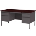 Office Desks & Workstations | Alera 25962 60 in. x 30 in. x 29.5 in. Double Pedestal Steel Desk - Mahogany/Charcoal/Charcoal Legs image number 2