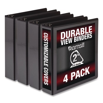 Samsill 11.5 in. x 8.5 in. 2 in. Capacity 3 Rings Durable D-Ring View Binders - Black (4/Pack)