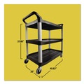 Utility Carts | Rubbermaid Commercial FG409100BLA 40.63 in. x 20 in. x 37.81 in. 300 lbs. Capacity 3 Shelves Plastic Xtra Utility Cart with Open Sides - Black image number 5