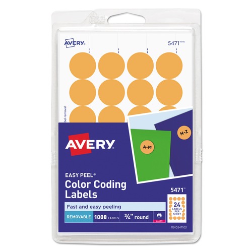  | Avery 05471 Printable Self-Adhesive Removable 0.75 in. Color-Coding Labels - Neon Orange (24-Piece/Sheet, 42-Sheet/Pack) image number 0