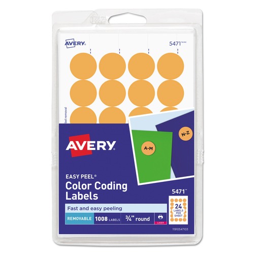 Office Jansan | Avery 05471 Printable Self-Adhesive Removable 0.75 in. Color-Coding Labels - Neon Orange (24-Piece/Sheet, 42-Sheet/Pack) image number 0