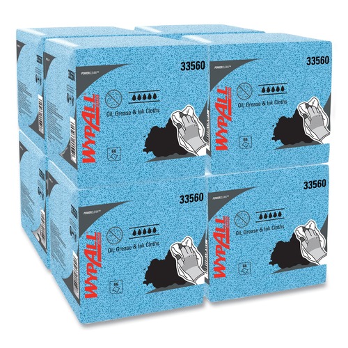 Cleaning & Janitorial Supplies | WypAll 33560 12.5 in. x 12 in. 1/4 Fold Grease and Ink Cloths Power Clean Oil - Blue (66/Box, 8 Boxes/Carton) image number 0