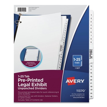 Avery 11 in. x 8.5 in. 25-Tab Preprinted Legal Exhibit Side 1 to 25 Tab Index Dividers - White (1-Set)