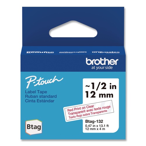 Labels | Brother P-Touch BTAG132 0.47 in. x 13.1 ft. Genuine P-Touch BTAG Label Tapes - Red on Clear image number 0