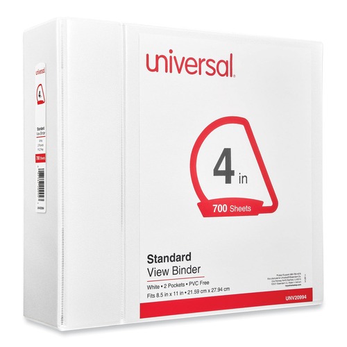 Universal UNV20994 4 in. Capacity 11 in. x 8.5 in. 3-Slant-Ring View Binder - White image number 0