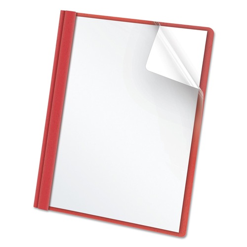 Office Jansan | Oxford 55811EE 1/2 in. Capacity Letter Size 3 Fastener Clear Front Report Cover - Red (25/Box) image number 0