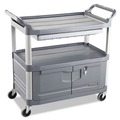 Utility Carts | Rubbermaid Commercial FG409400GRAY 40.63 in. x 20 in. x 37.81 in. 300 lbs. Capacity 3 Shelves Plastic Xtra Instrument Cart with Locking Storage Area - Gray image number 0