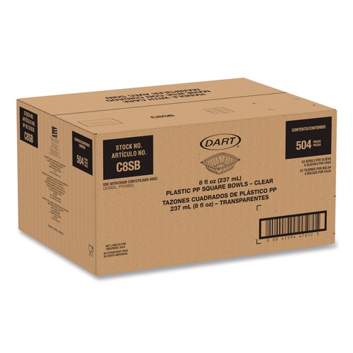Food Trays, Containers, and Lids | Dart C8SB 8.5 in. x 8.5 in. x 1.51 in. 8 oz. Square Plastic Bowls - Clear (504/Carton) image number 0