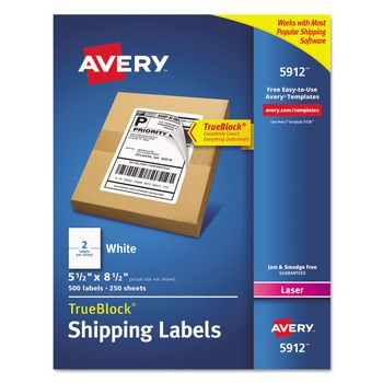 Avery 5.5 in. x 8.5 in. Shipping Labels with TrueBlock Technology for Laser Printers - White (2/Sheet, 250 Sheets/Box)