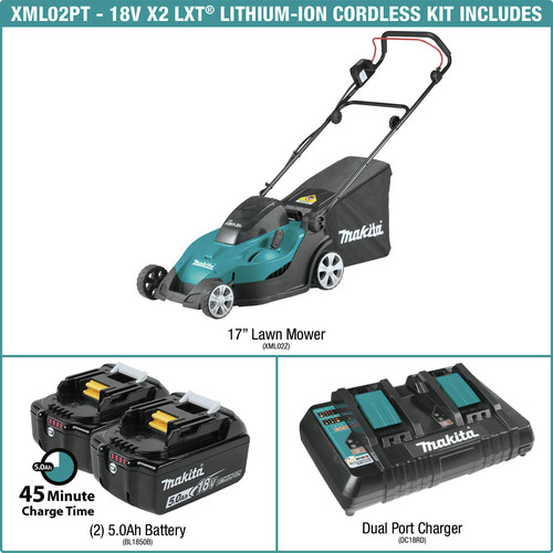 Makita XML02PT 18V X2 36V LXT 5 Ah Lithium Ion 17 in. Lawn Mower Kit