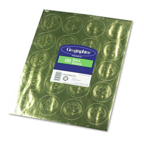 Office Jansan | Geographics 20014 Self-Adhesive 2 in. Embossed Seals - Gold (20/Sheet, 5 Sheets/Pack) image number 0