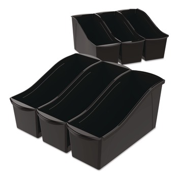 Storex Large Book Bin,  2 gal, 5.3-in x 14.3-in x 7-in, Black, 6/Pack