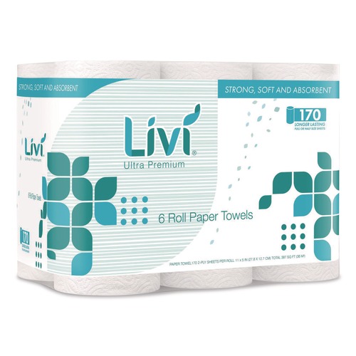 Bulk Savings Pricing 2 | Livi Ultra Premium 492101 Kitchen Roll Towel 2-Ply 5-in x 11-in White 6 Rolls/Pack 4 Packs/Carton image number 0