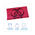 Office Jansan | Boardwalk A6639PRK 33 in. x 39 in. 1.3 mil 33 gal. Linear Low Density Health Care Trash Can Liners - Red (150/Carton) image number 6