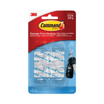 Command Mini Hooks And Strips - Clear (6 Hooks And 8 Strips/Pack)
