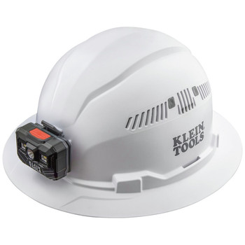 Klein Tools 60407RL Vented Full Brim Hard Hat with Rechargeable Headlamp - White